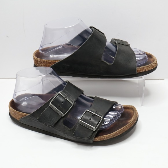 Birkenstock Shoes - Birkenstock Black Leather Slip On Double Strap Sandals Shoes Sz 38, 7‎ 7.5 SEE